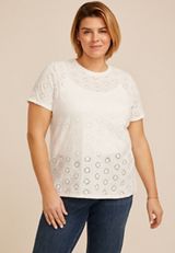 Plus Size 24/7 Dawson Eyelet Crew Neck Tee, C4673, small