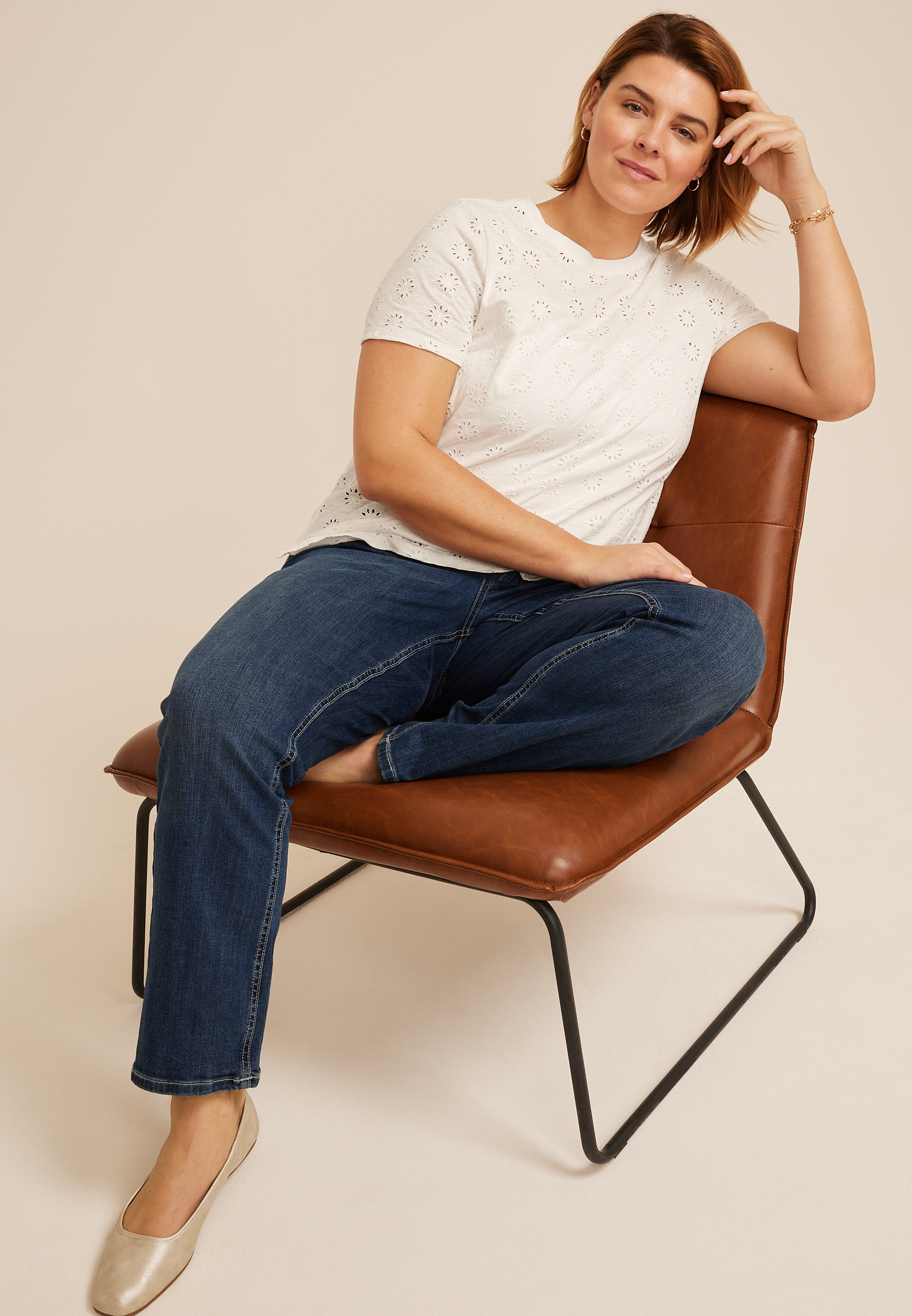 Plus Size 24/7 Dawson Eyelet Crew Neck Tee, C4673, large