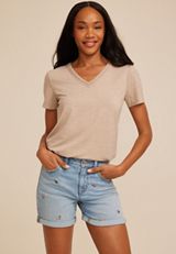 Crochet Trim V Neck Tee, C155, small