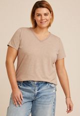 Plus Size Crochet Trim V Neck Tee, C155, small