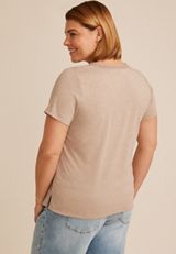 Plus Size Crochet Trim V Neck Tee, C155, small