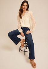 Sheer Lace Ruffle Yoke Blouse, C223, small