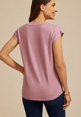 24/7 Magnolia Shimmer V Neck Tee, FOXGLOVE, small