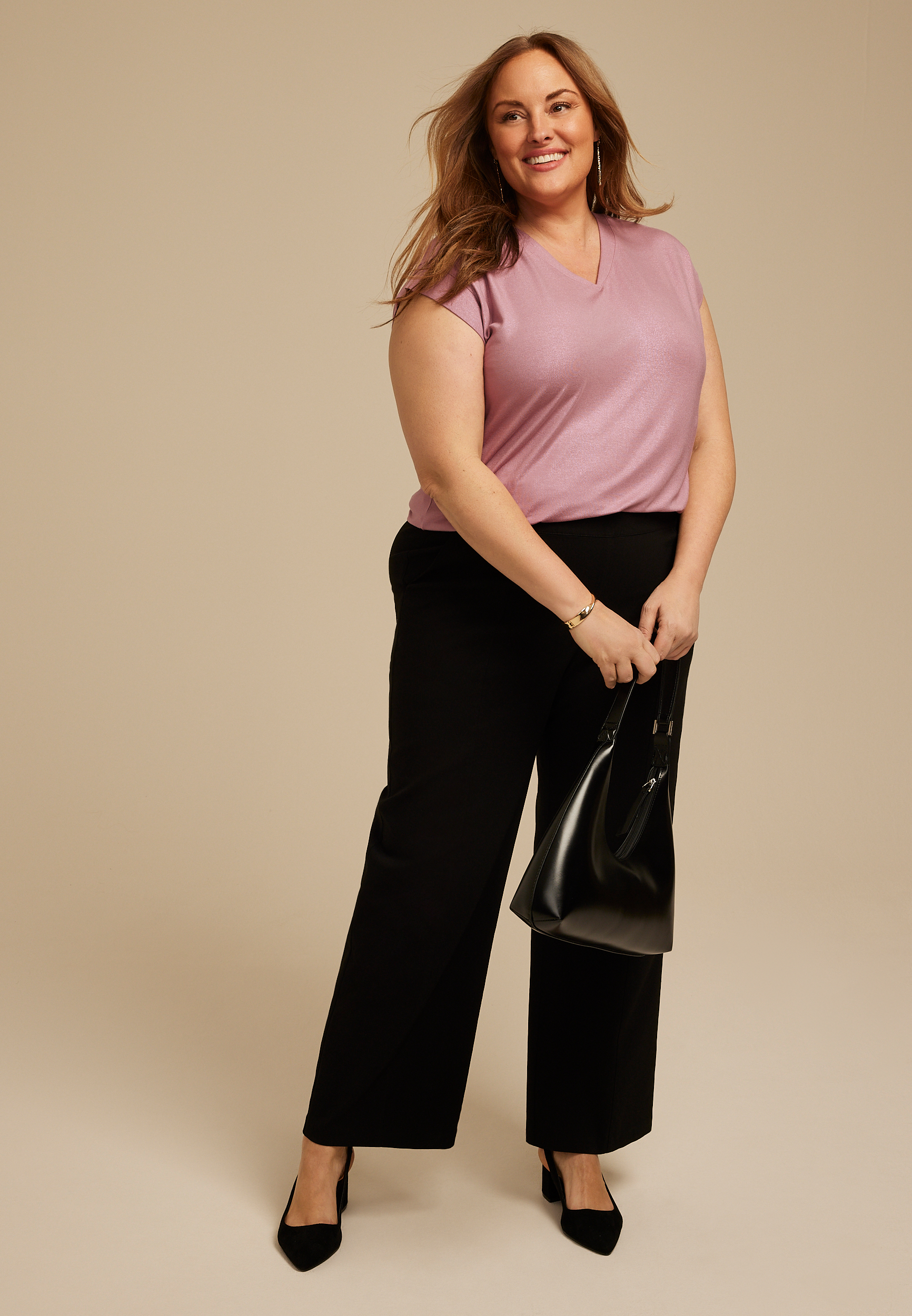 Plus Size 24/7 Magnolia Shimmer V Neck Tee