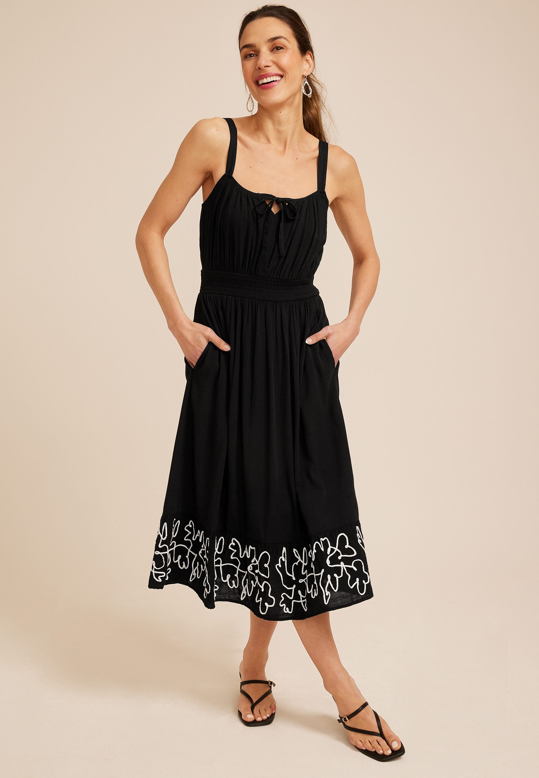 Bare Embroidered Hem Midi Dress