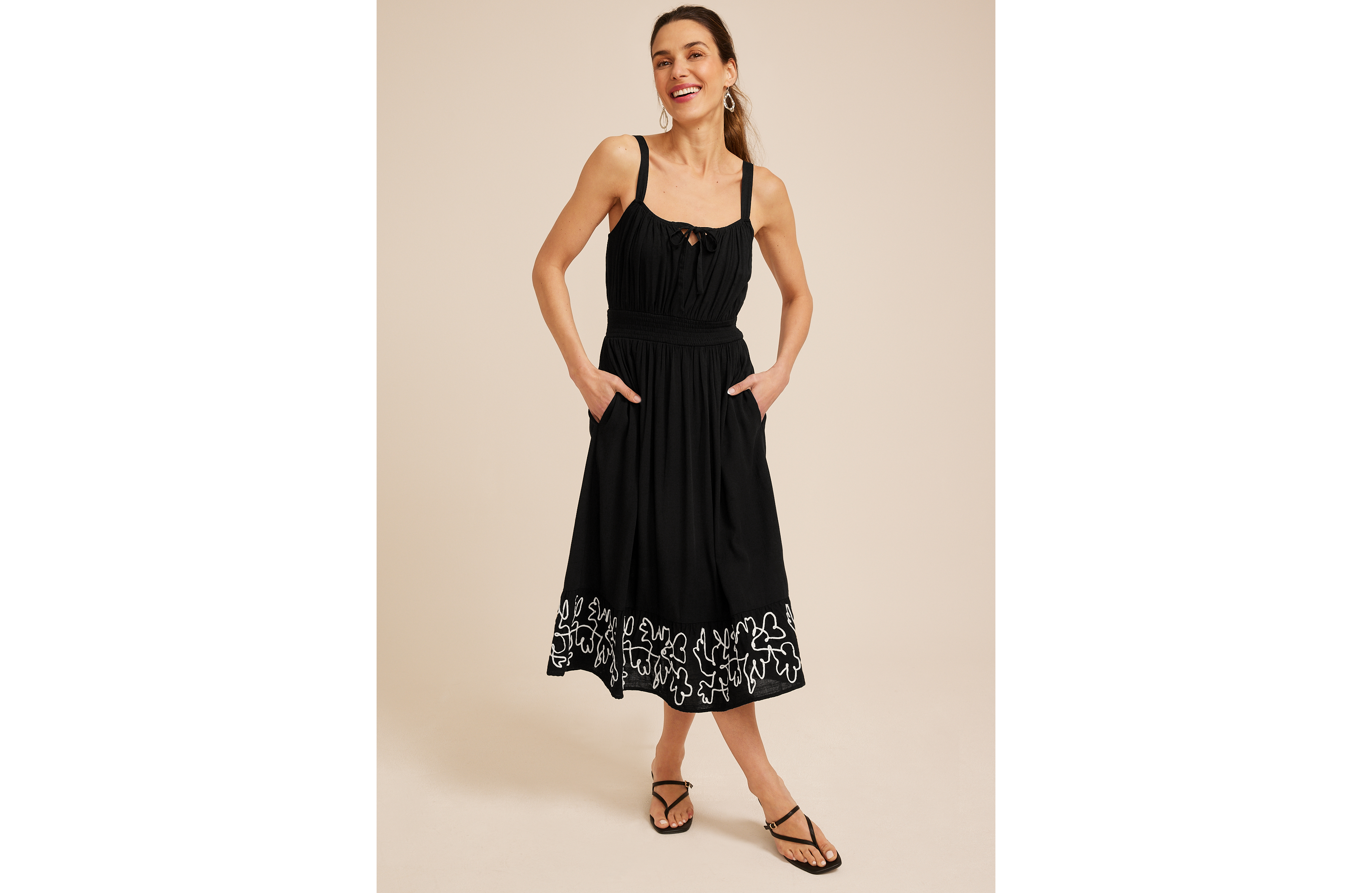 Bare Embroidered Hem Midi Dress