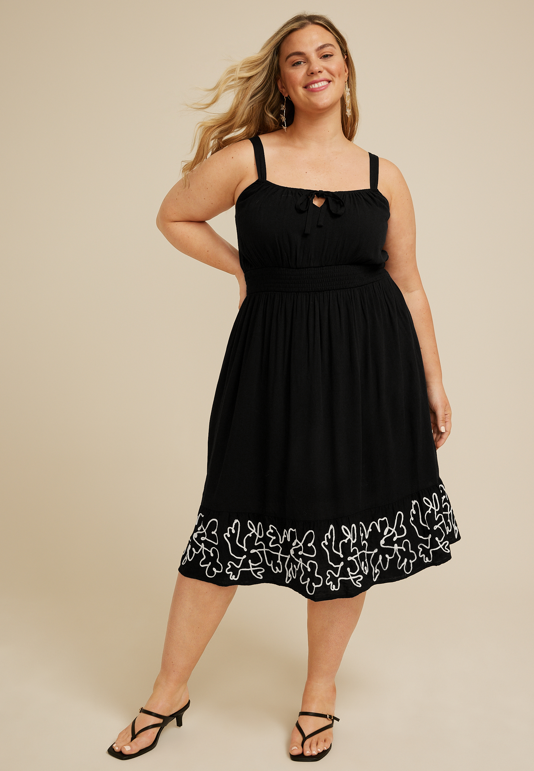 Plus Size Bare Embroidered Hem Midi Dress
