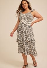 Plus Size Bare Medallion Ruffle Strap Midi Dress, C3986, small