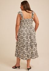 Plus Size Bare Medallion Ruffle Strap Midi Dress, C3986, small