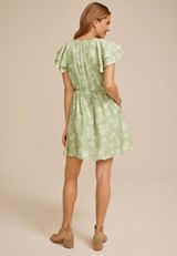 Floral Notch Neck Double Flutter Mini Dress, C1774, small