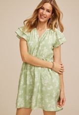 Floral Notch Neck Double Flutter Mini Dress, C1774, small