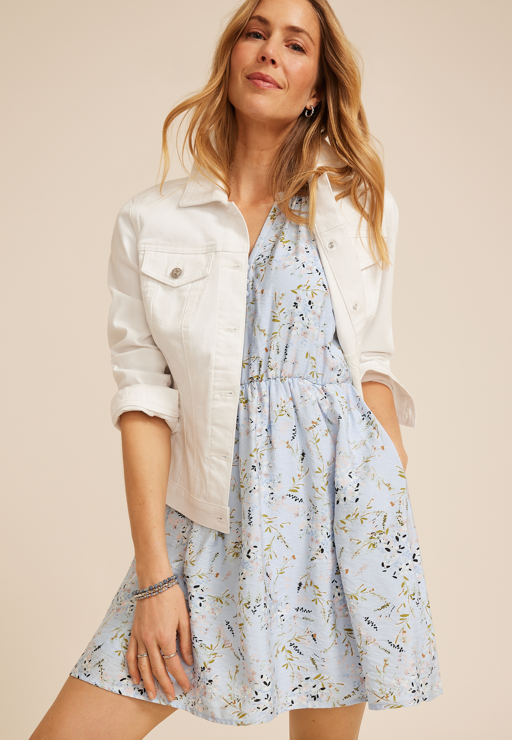 Floral Notch Neck Double Flutter Mini Dress - thumbnail 3