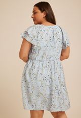 Plus Size Floral Notch Neck Double Flutter Mini Dress, C9482, small