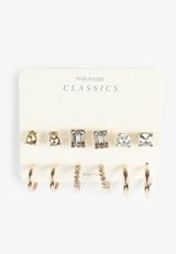 6 pack Crystal Stud and Hoop Earring Set, GOLD, small