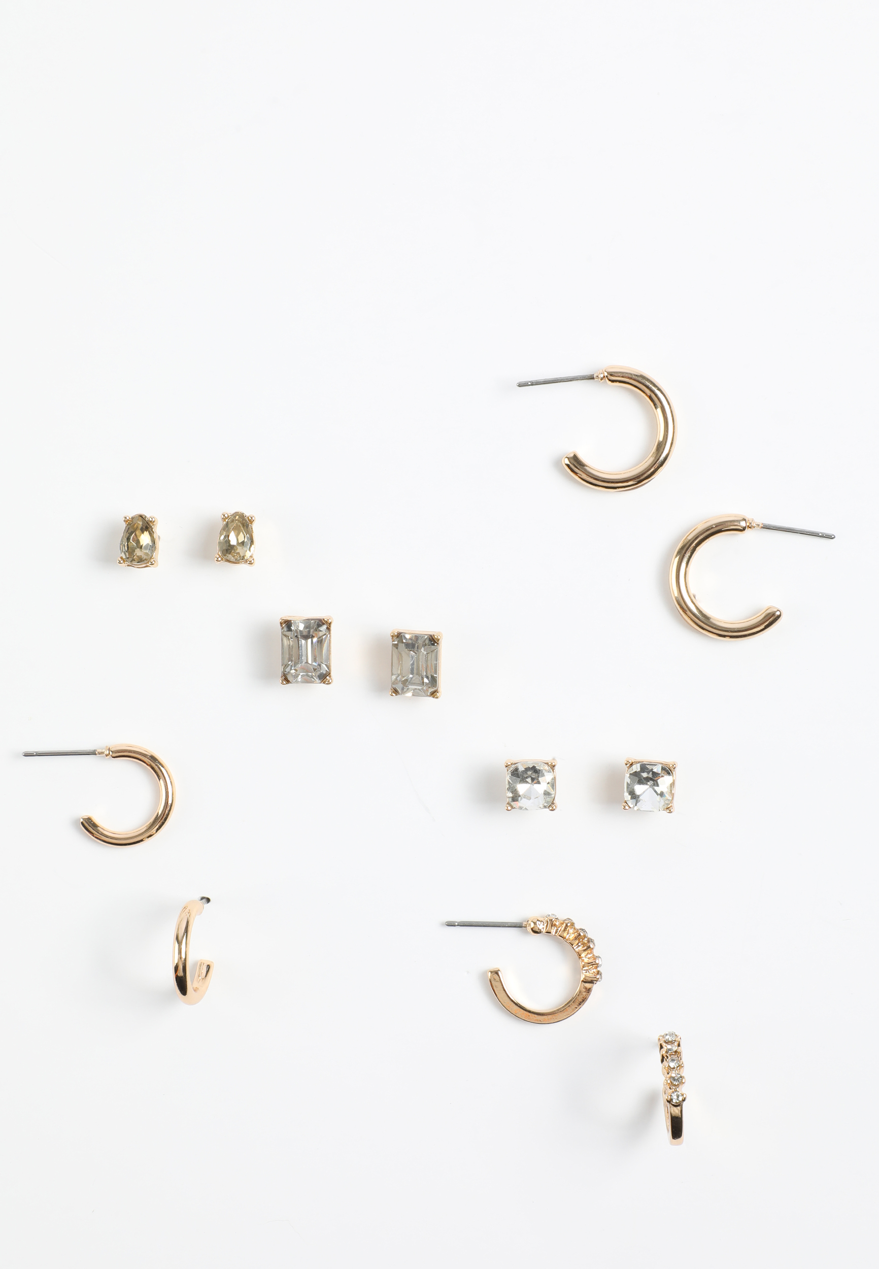 6 pack Crystal Stud and Hoop Earring Set, GOLD, large