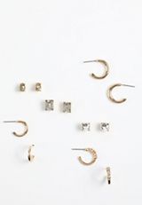 6 pack Crystal Stud and Hoop Earring Set, GOLD, small