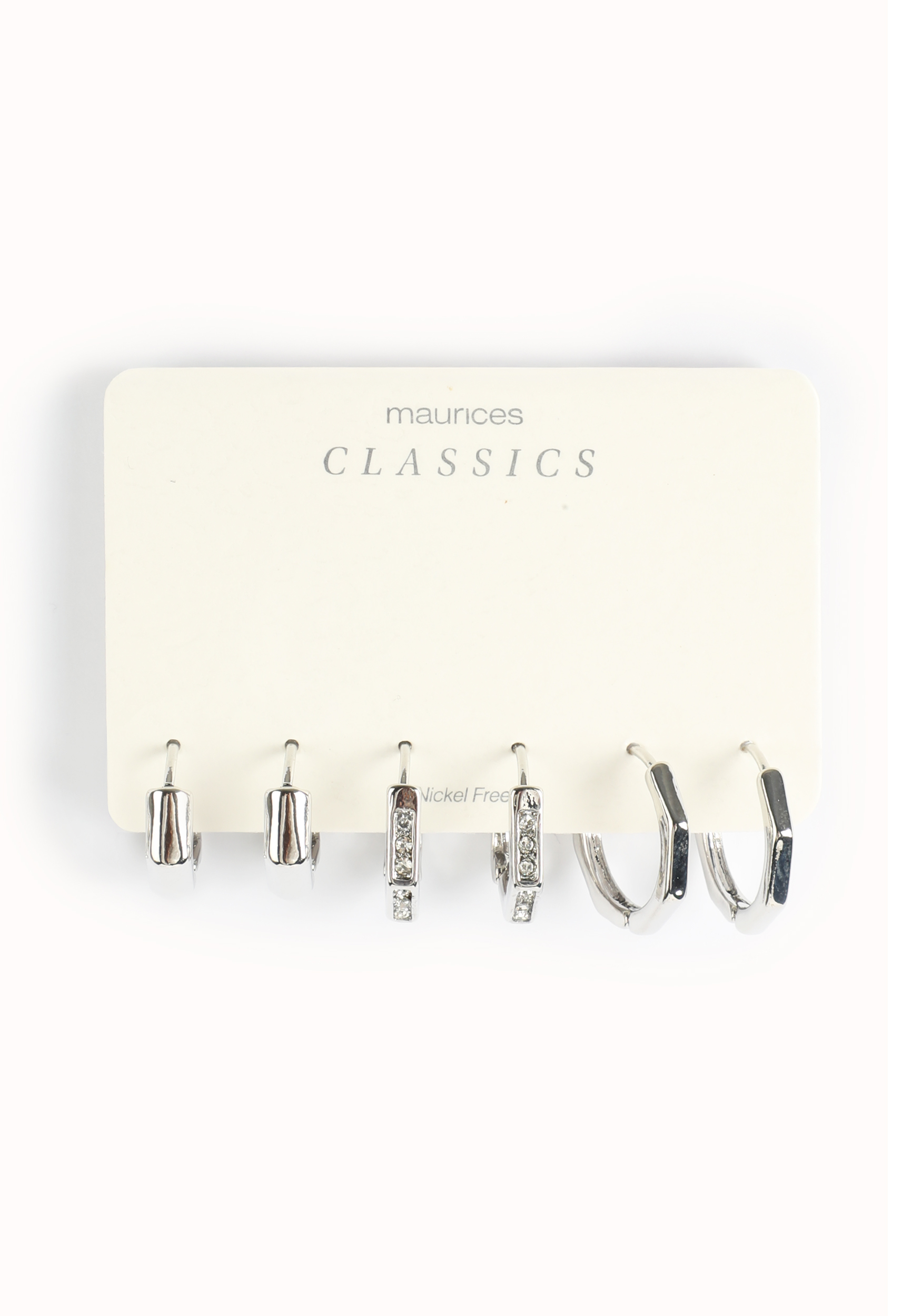 Silver Hexagon Hoop Trio Earring Set, SILVER, large