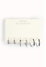 Silver Hexagon Hoop Trio Earring Set, SILVER, small