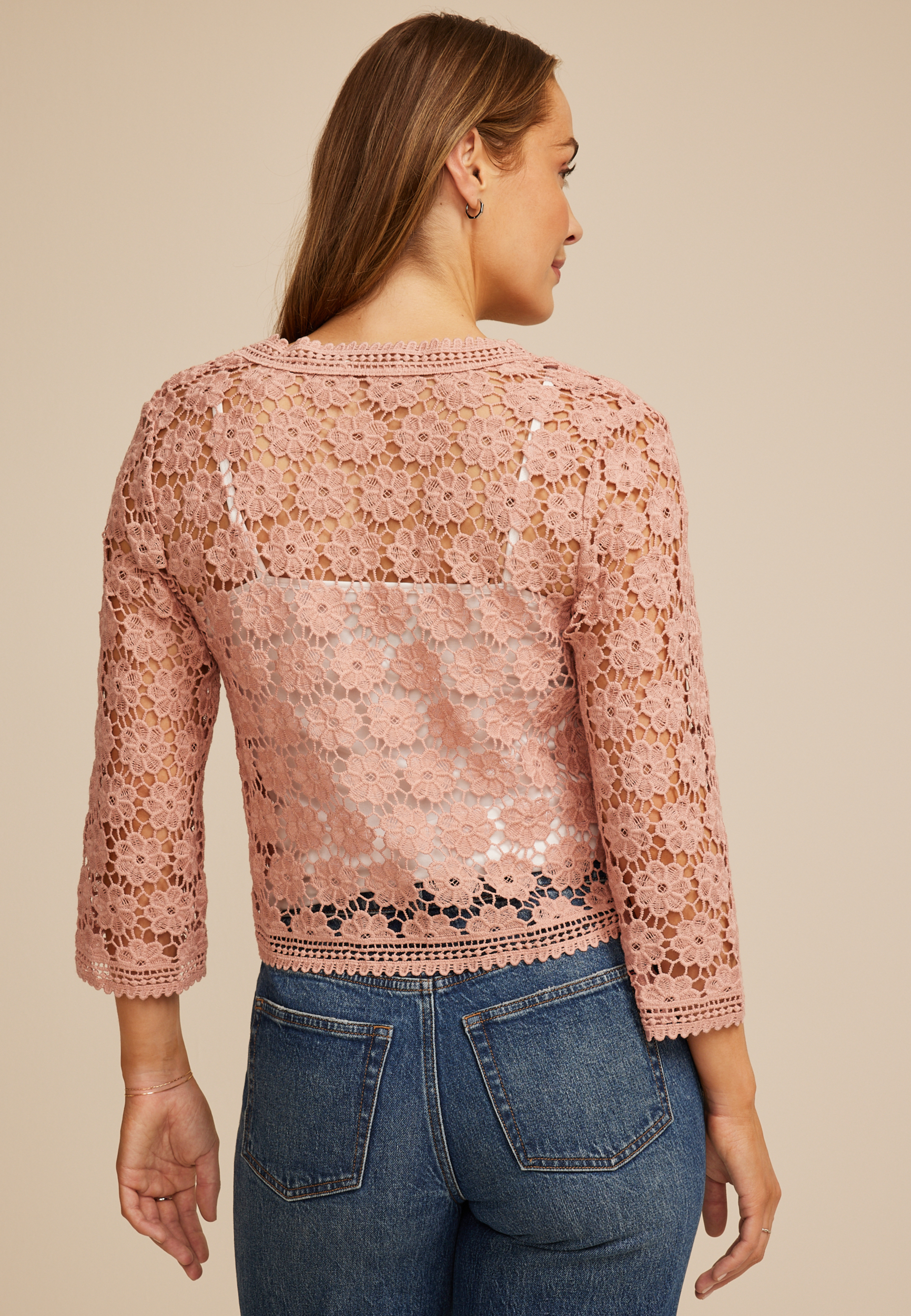 Floral Crochet Tie Front Cardigan, C9369, large