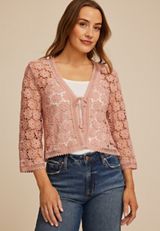 Floral Crochet Tie Front Cardigan, C9369, small