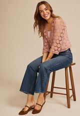 Floral Crochet Tie Front Cardigan, C9369, small
