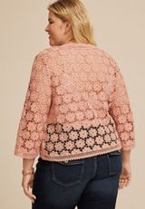 Plus Size Floral Crochet Tie Front Cardigan, C9369, small