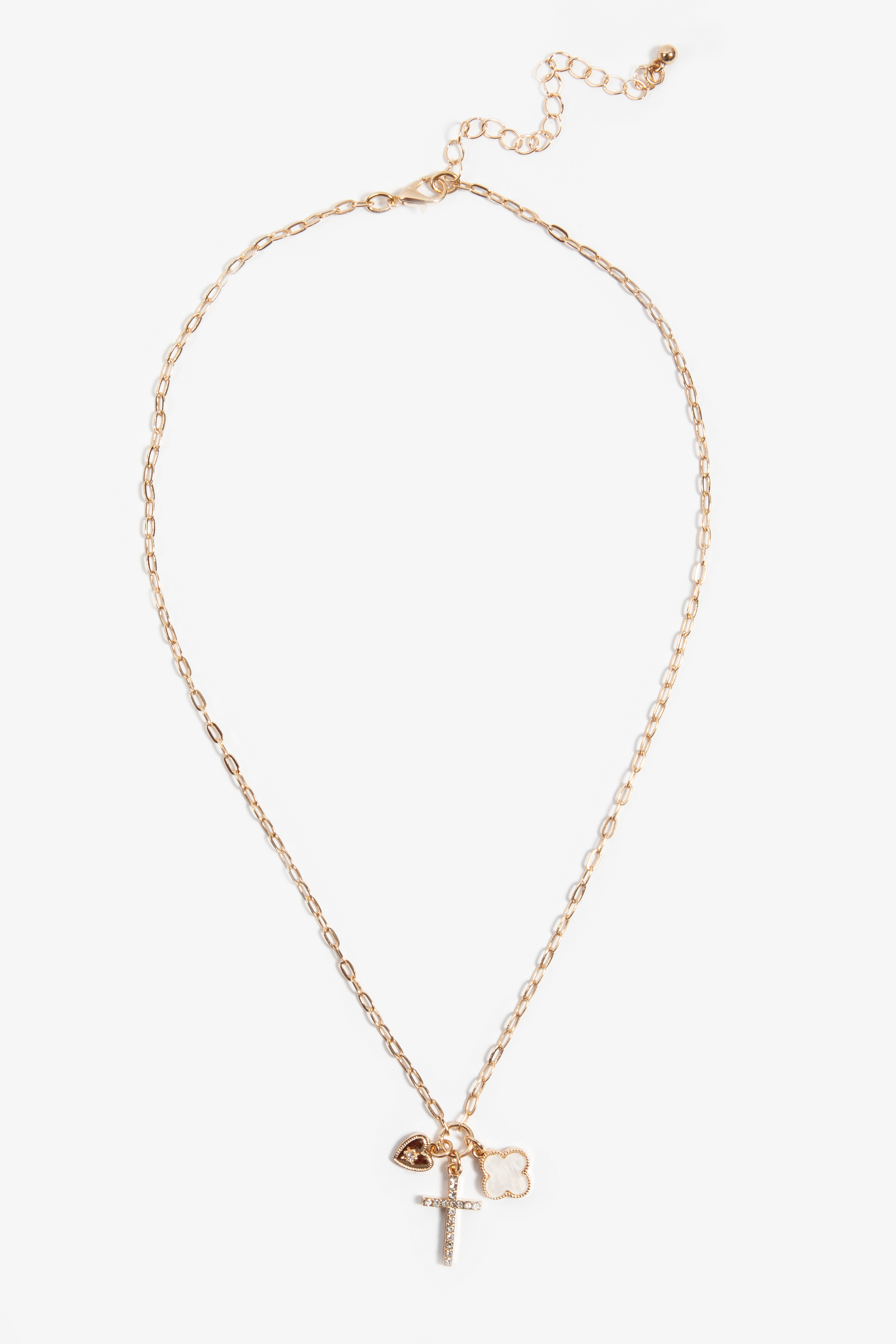 Gold Charm Cluster Pendant Necklace, C605, large