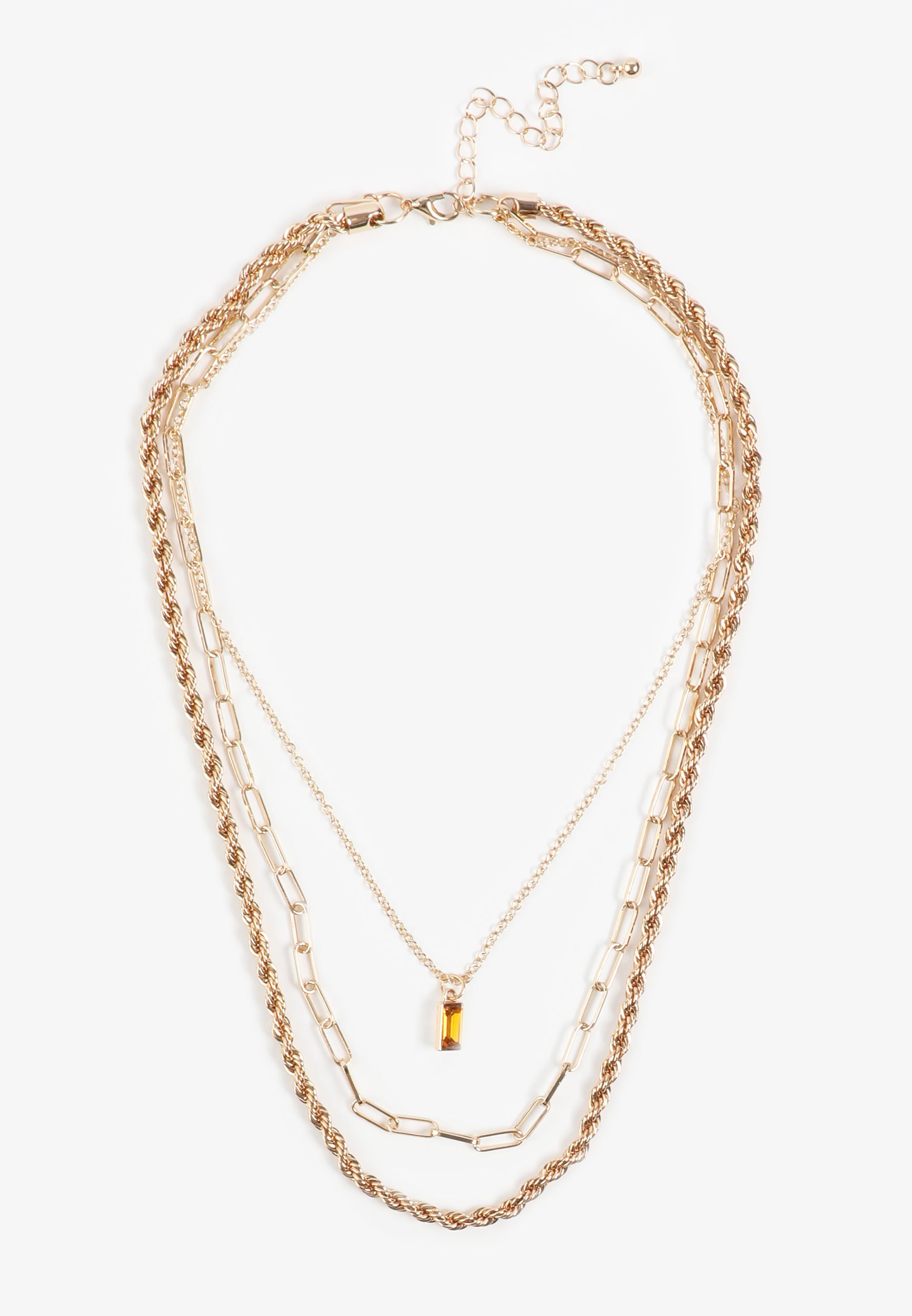 Brown Gemstone Pendant Layered Necklace, C605, large