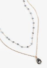 Smokey Blue Teardrop Pendant Layered Necklace, C7608, small