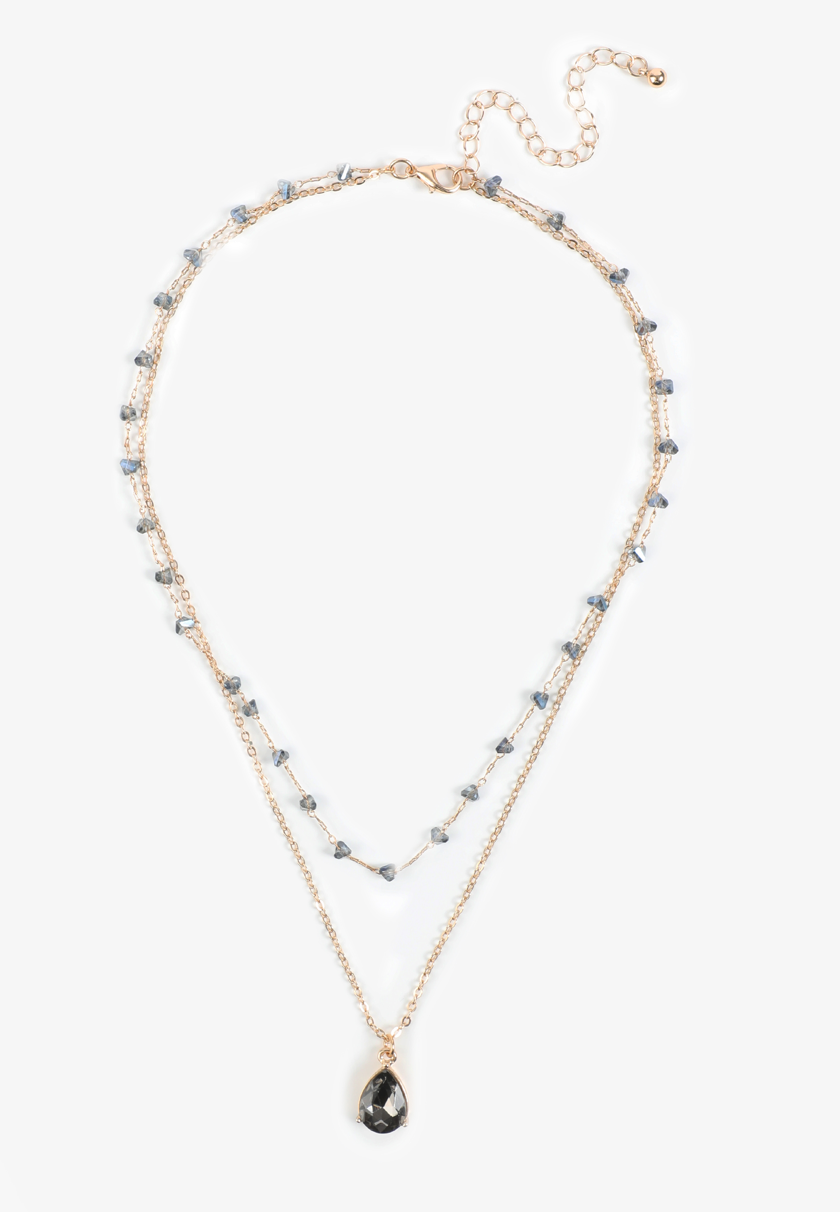 Smokey Blue Teardrop Pendant Layered Necklace, C7608, large