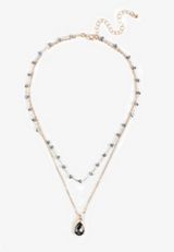 Smokey Blue Teardrop Pendant Layered Necklace, C7608, small