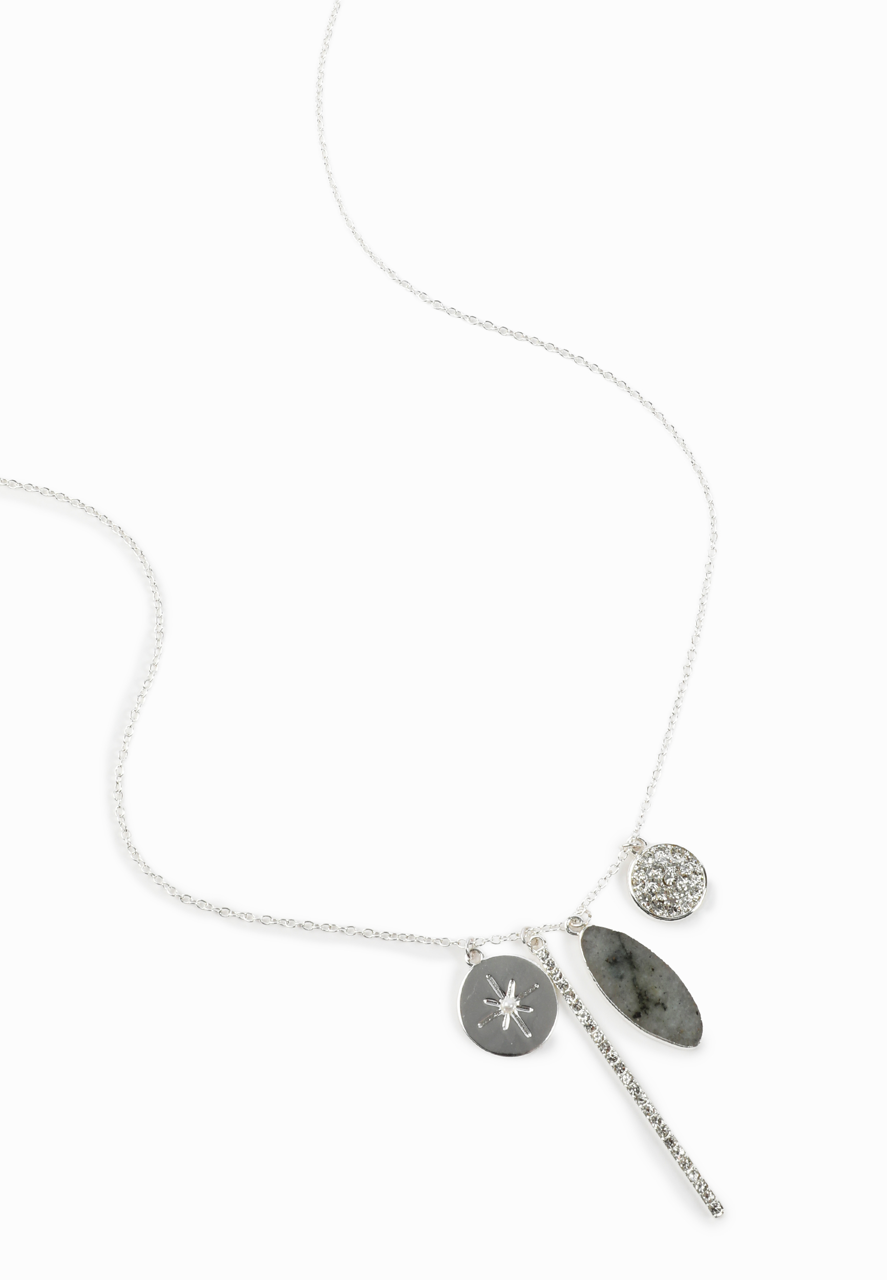 Silver Multi Charm Pendant Necklace