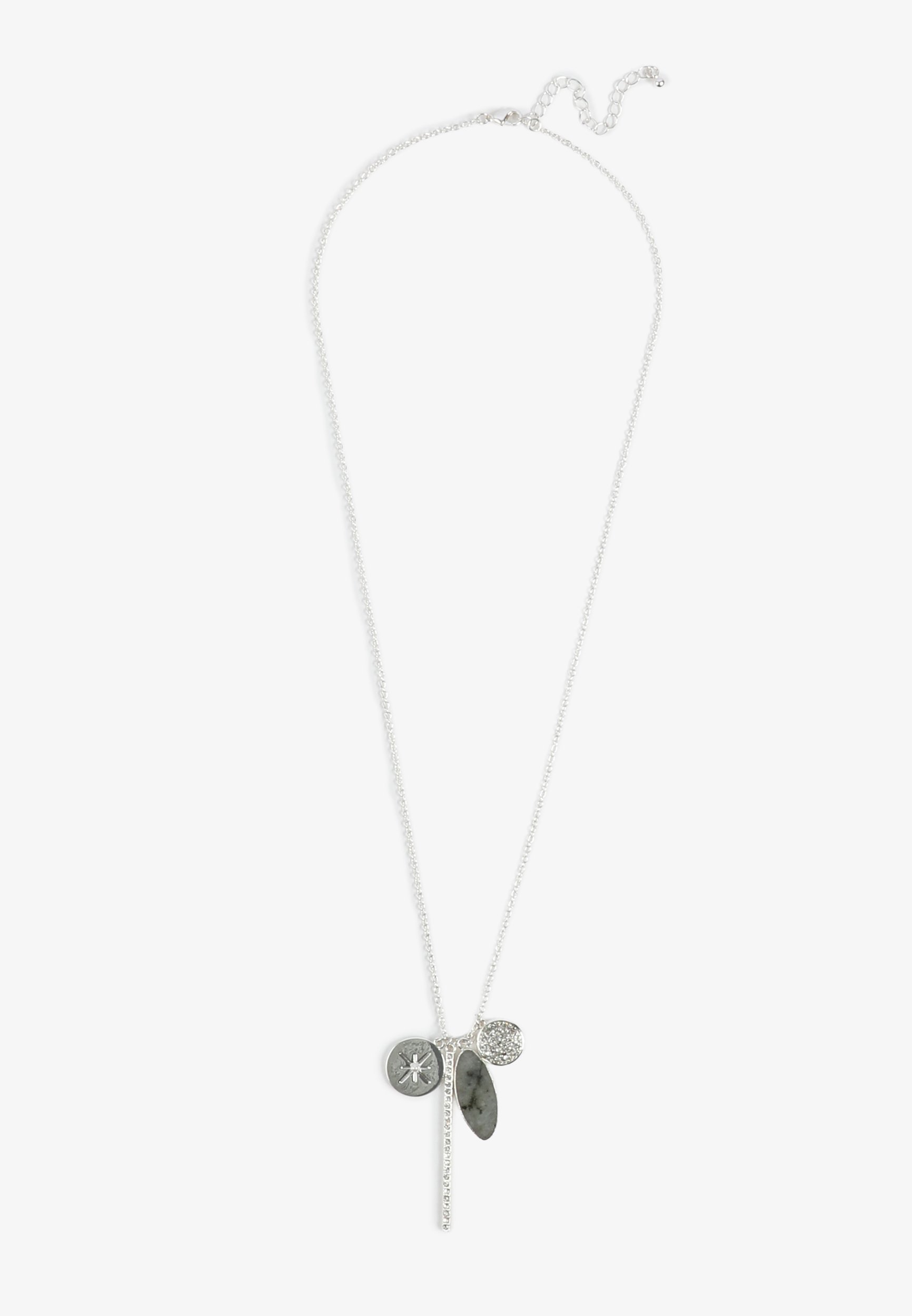 Silver Multi Charm Pendant Necklace, SILVER, large