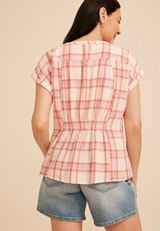 Pucker Plaid Dolman Button Down Shirt, C7956, small