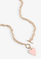Pink Heart Charm Link Toggle Necklace, C605, small