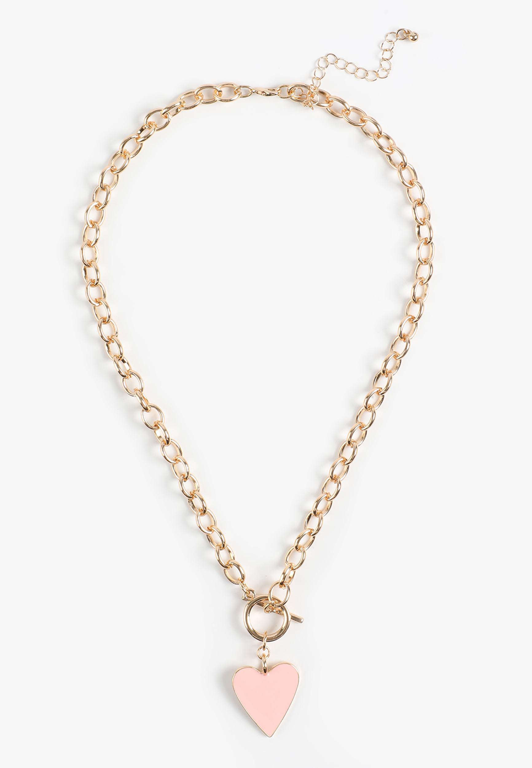 Pink Heart Charm Link Toggle Necklace, C605, large