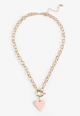 Pink Heart Charm Link Toggle Necklace, C605, small