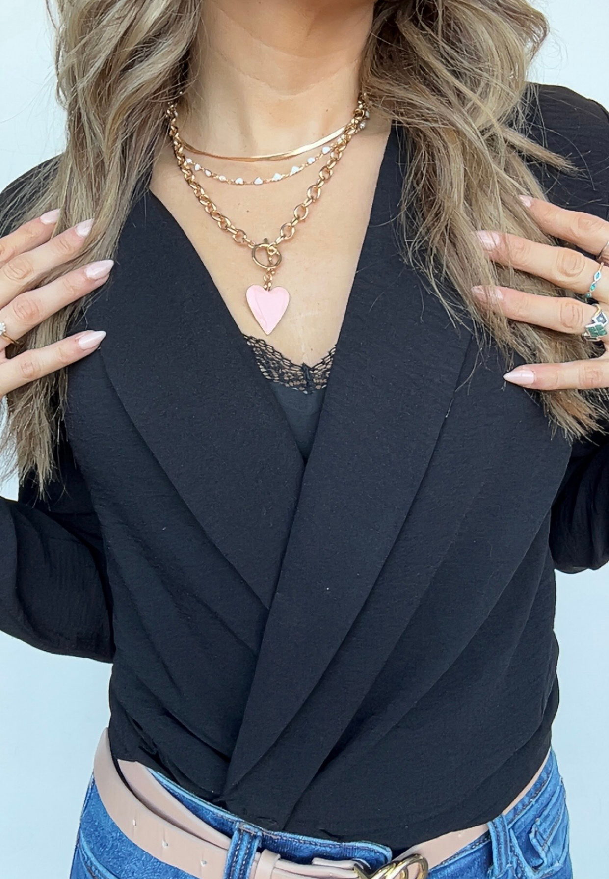 Pink Heart Charm Link Toggle Necklace, C605, large