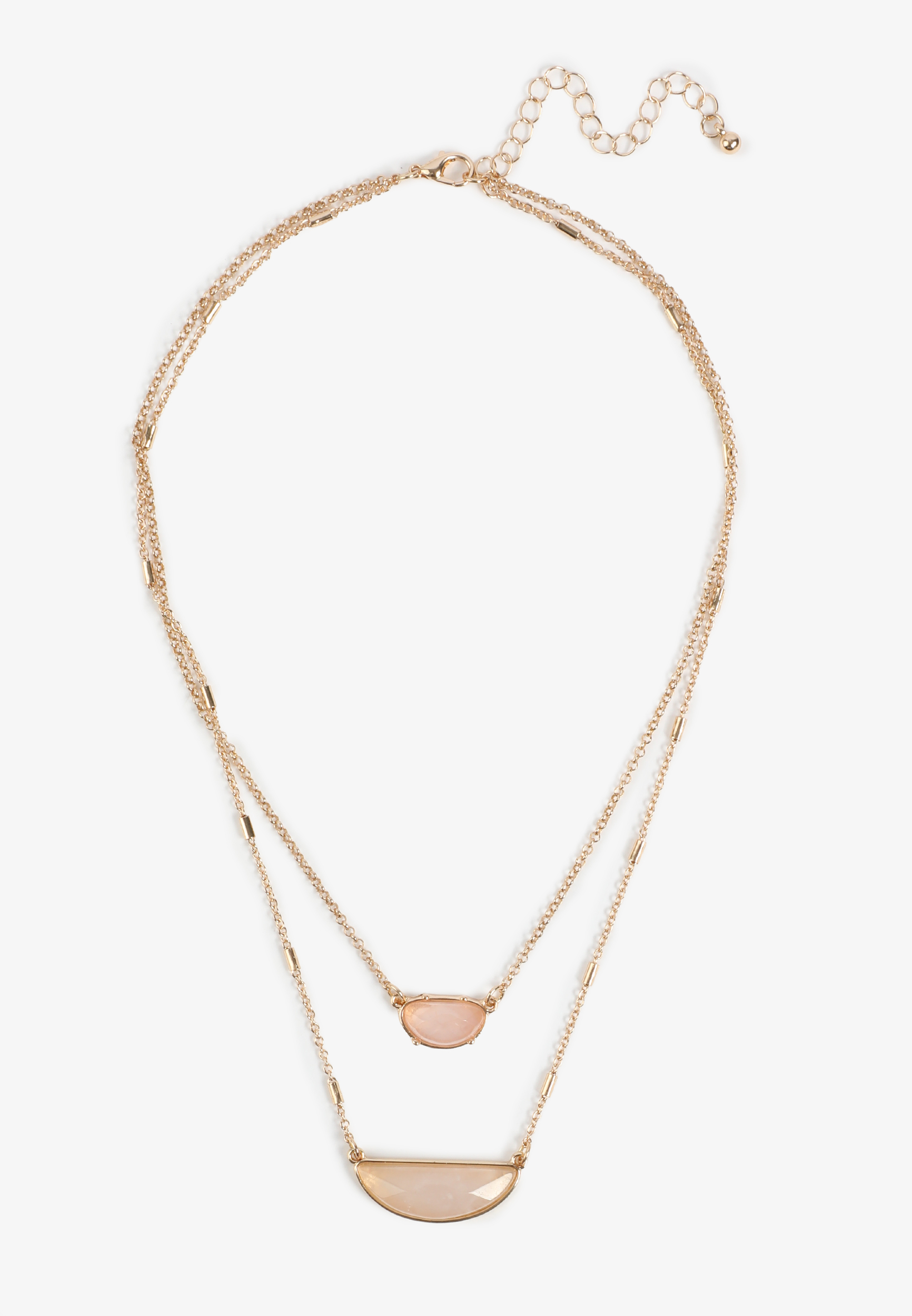 Pink Semi Precious Stone Layered Necklace, GOLD, large