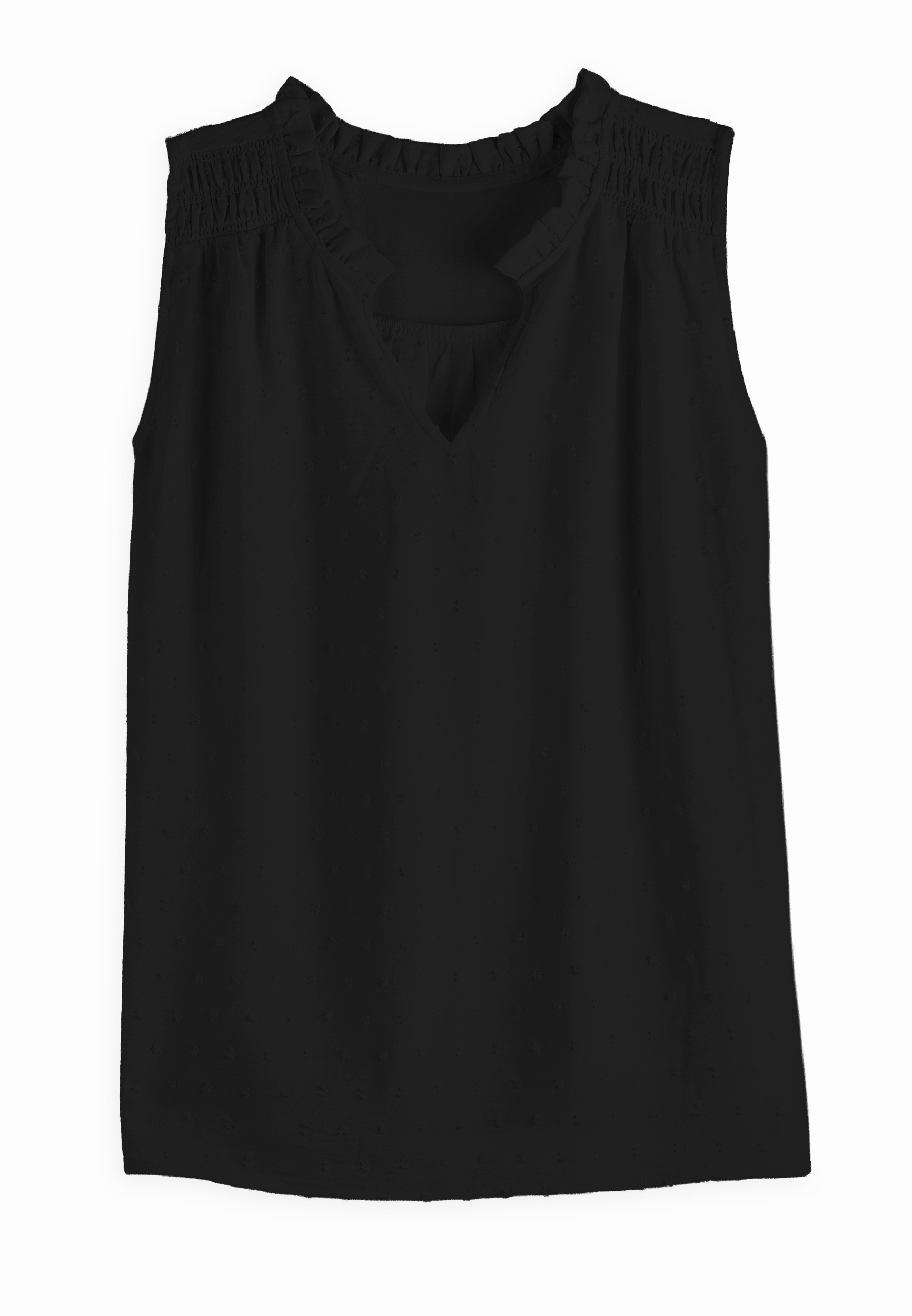 Clip Dot Smocked Shoulder V Neck Tank Top