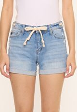 KanCan&trade; Mid Rise Tie Waist Raw Cuff 4in Short, C3337, small