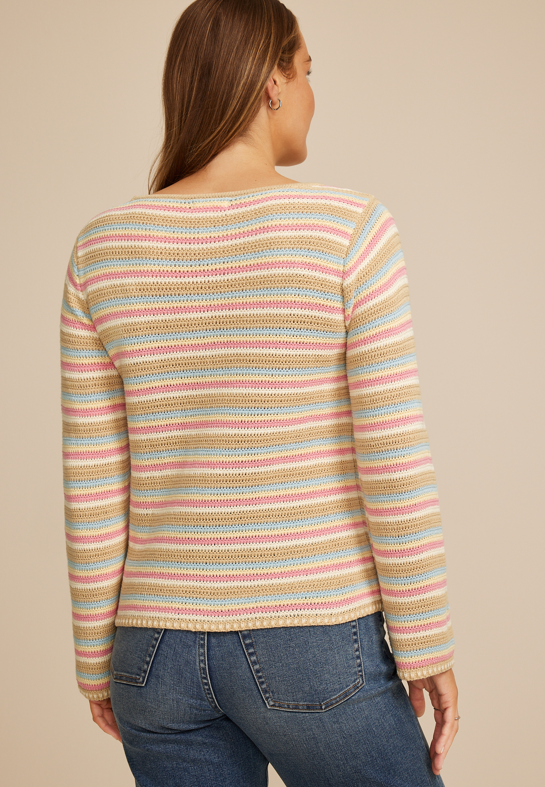 Multicolor Striped Bell Sleeve Sweater