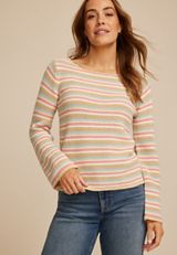 Multicolor Striped Bell Sleeve Sweater, C2754, small