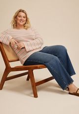 Plus Size Multicolor Striped Bell Sleeve Sweater, C2754, small
