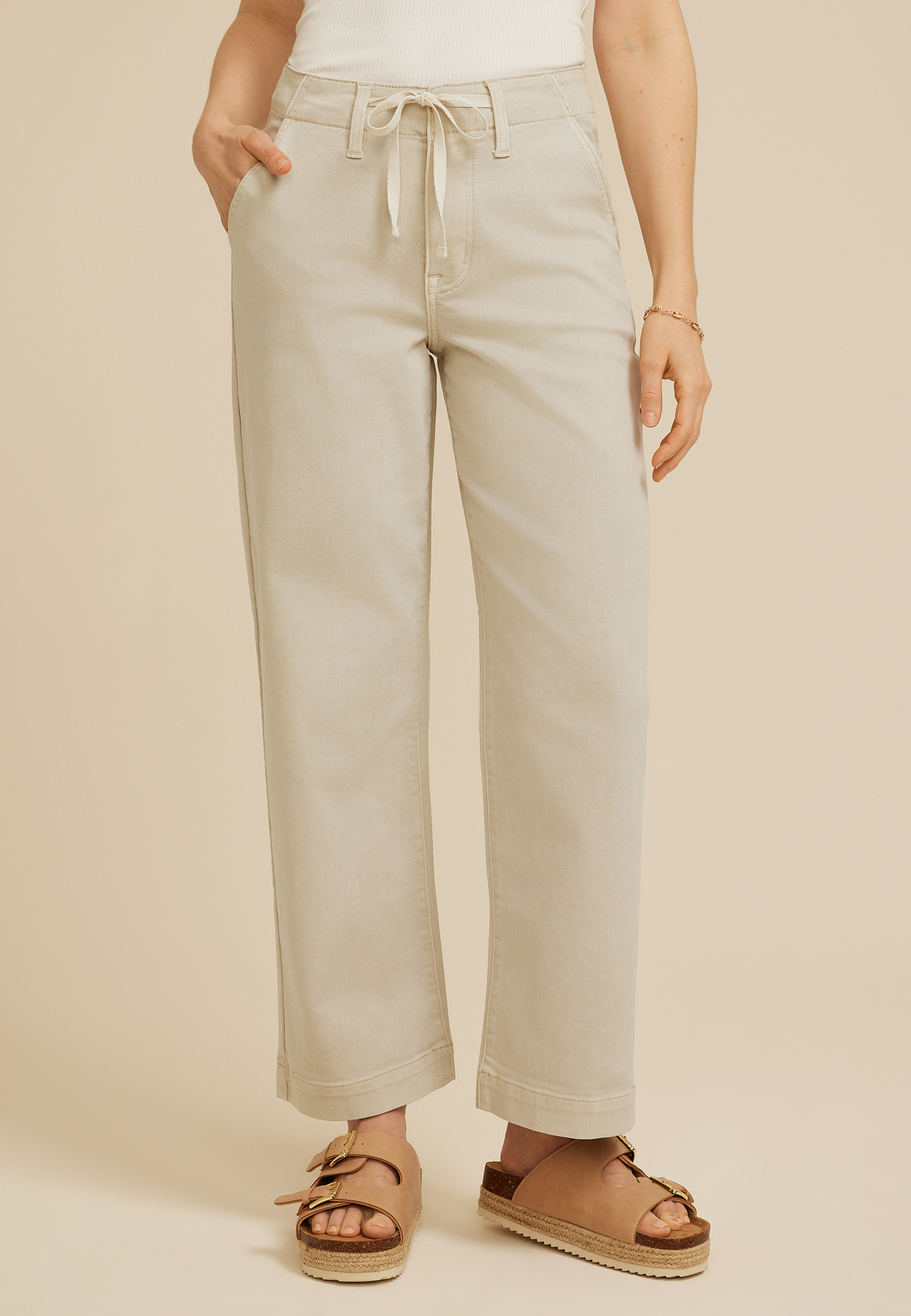 m jeans by maurices&trade; Mid Rise Tie Waist Wide Leg Ankle Jean