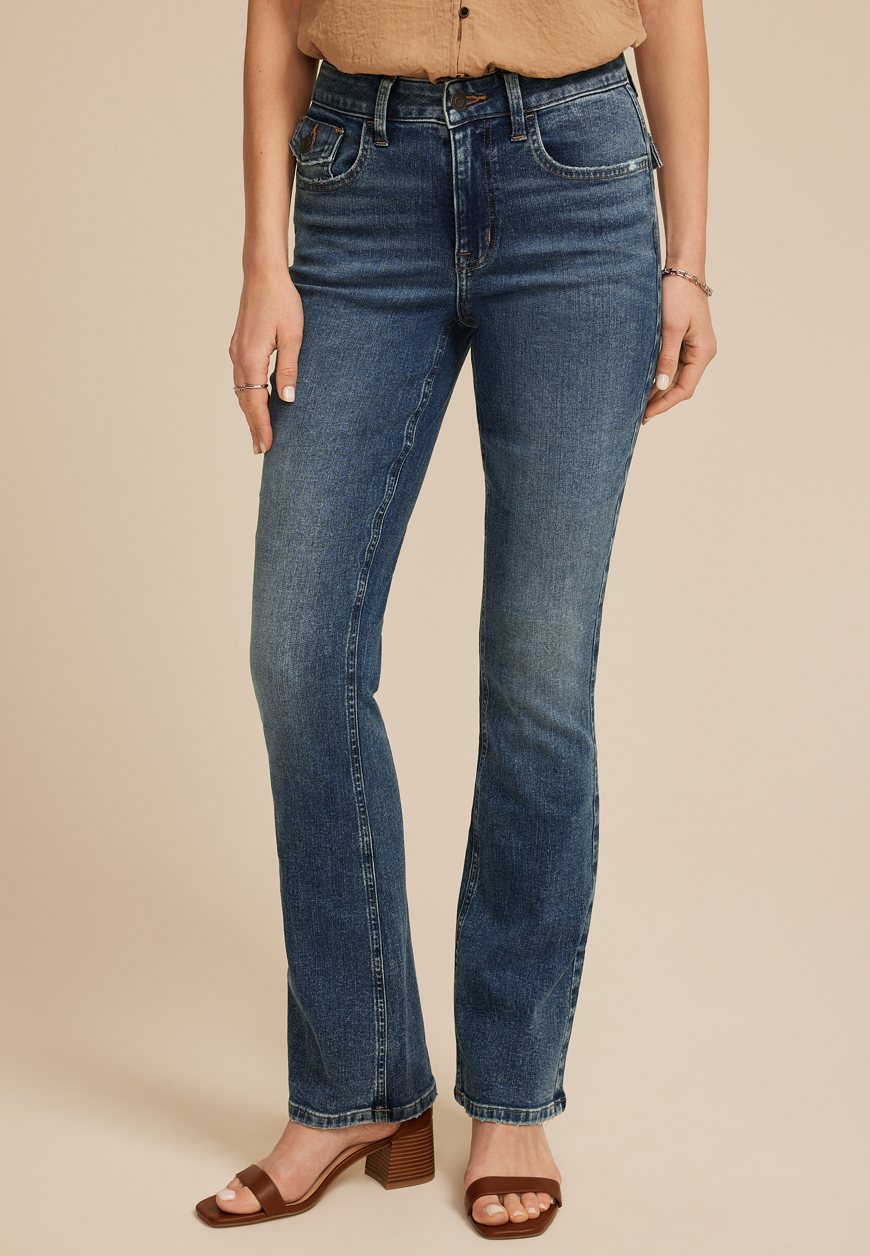 m jeans by maurices&trade; Dark High Rise Flap Back Pocket Bootcut Jean
