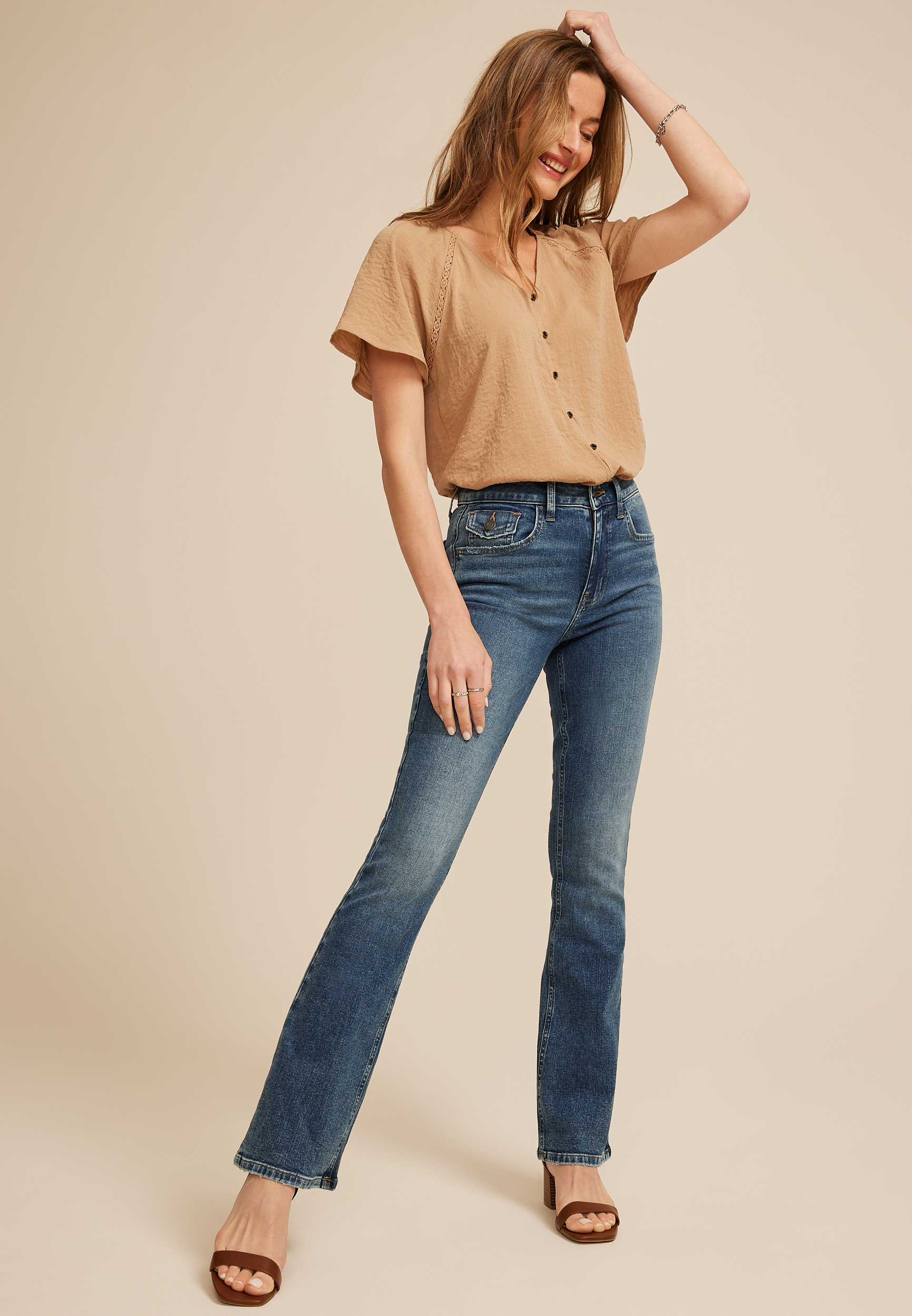 m jeans by maurices&trade; Dark High Rise Flap Back Pocket Bootcut Jean, C258, large