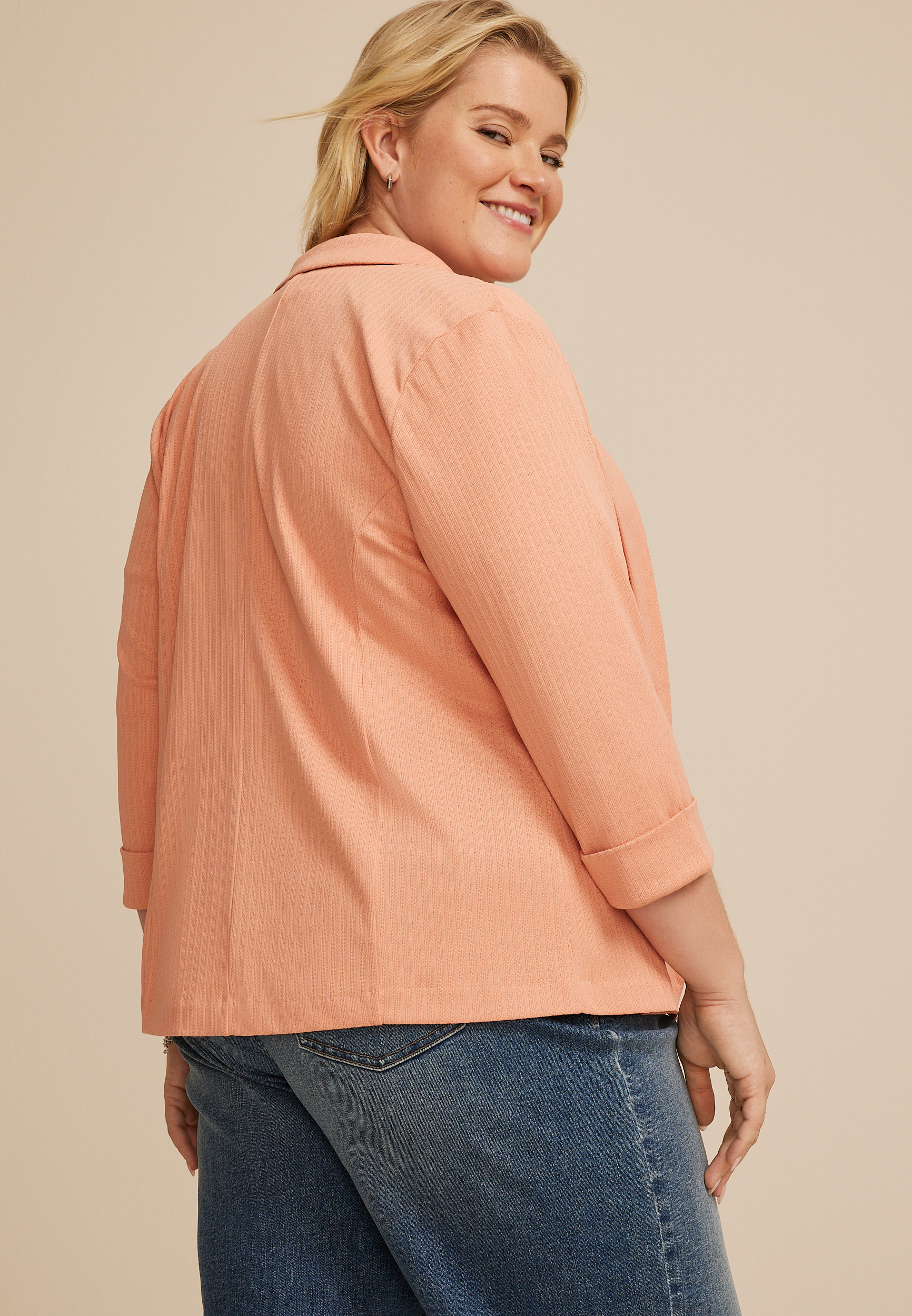 Plus Size Cropped Textured Versa Blazer, CANYON SUNSET, large