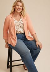 Plus Size Cropped Textured Versa Blazer, CANYON SUNSET, small