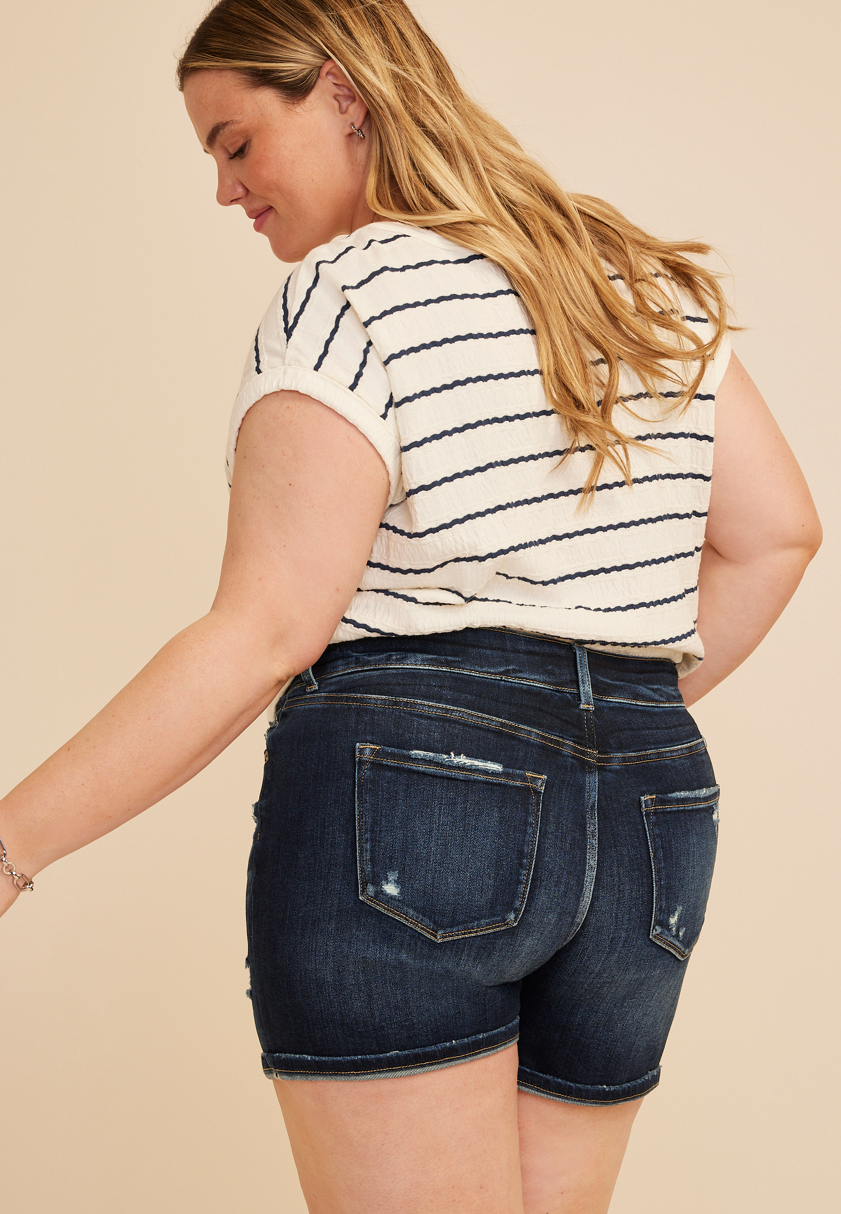Plus Size KanCan&trade; High Rise Dark Destructed 5in Short, C258, large